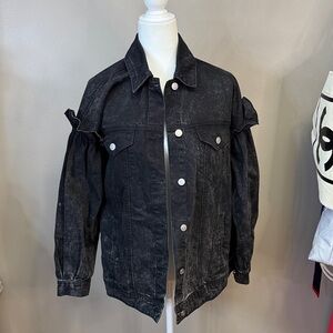 Avec Les Filles Ruffled Black Denim Jacket